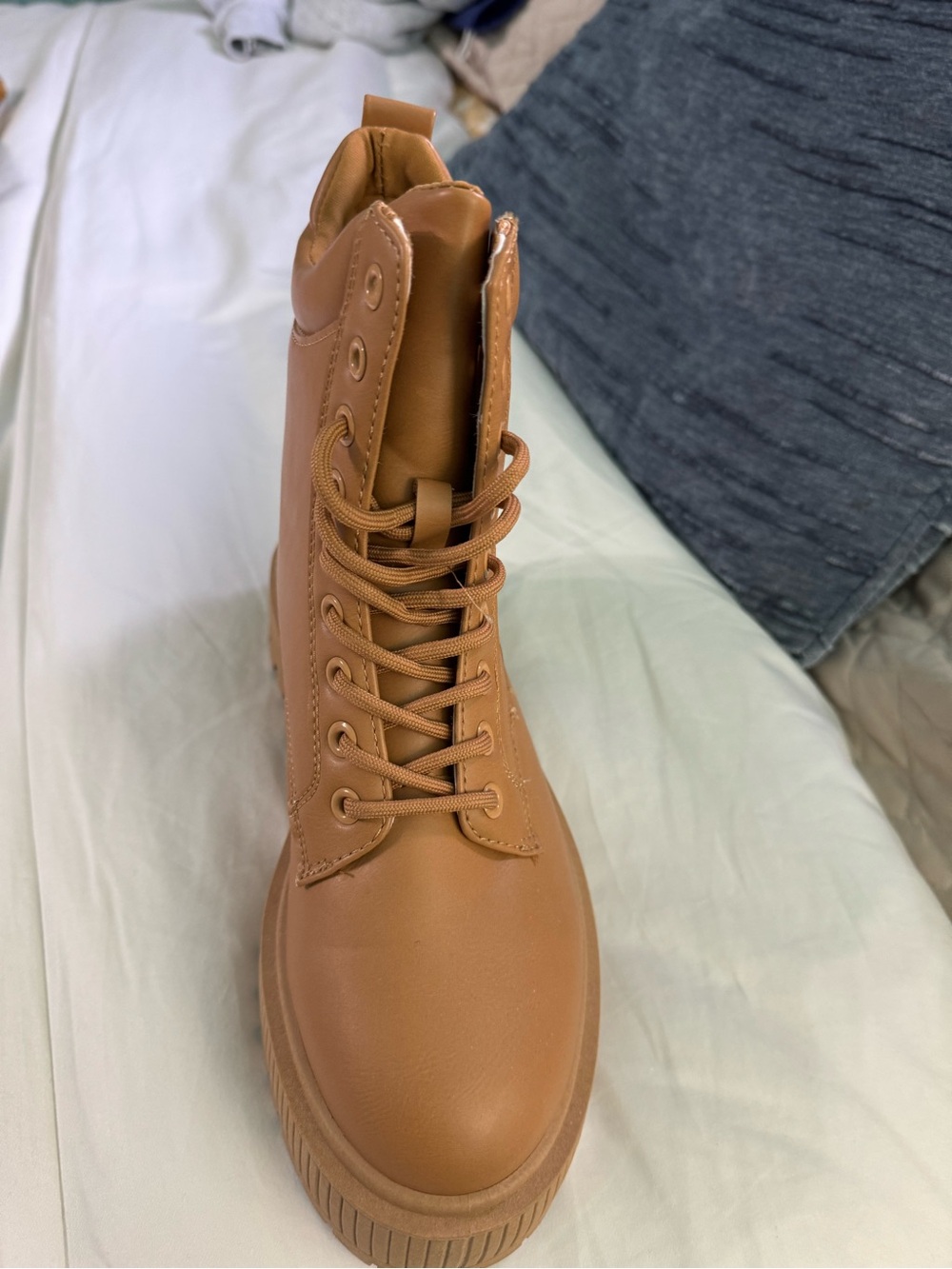 Qupid Tan Lace-Up Combat Boot